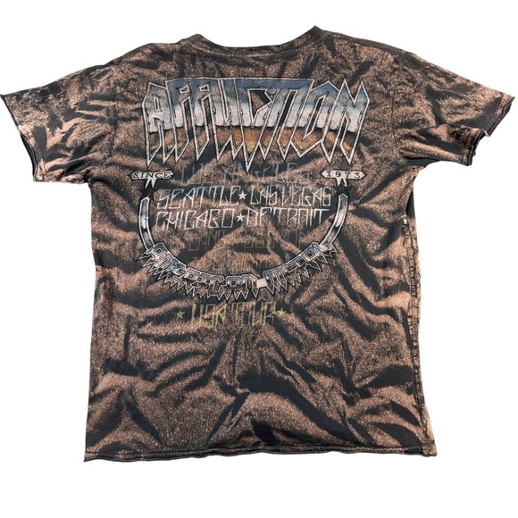 Affliction Grunge Y2K Brown Graphic T-Shirt Keyhole Neck Sz L Studded Rock Goth - Picture 3 of 8